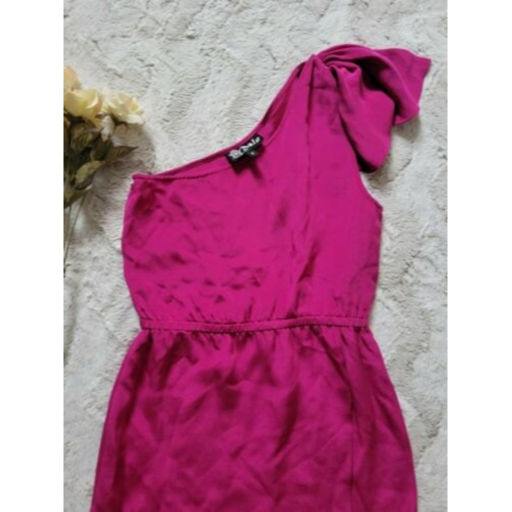 Vintage Anlo 100% Silk Fuchsia Pink One Shoulder Dress Size S - Picture 2 of 12